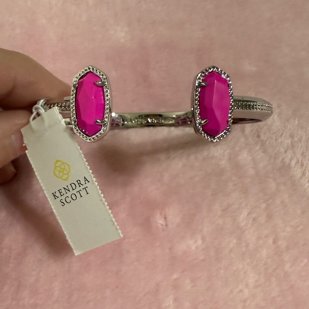 Kendra Scott Elton Silver Cuff Bracelet with Hot Pink Stones.